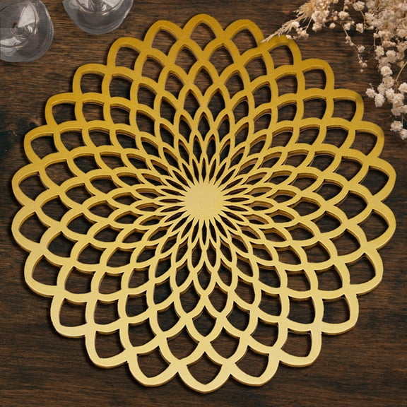 Wood Placemats Carved Trivet Set of 4 for Fall Autumn Thanksgiving Dining Coffee Table Scratch Heat Stain Resistant Kitchen Decor Indoor Outdoor Durable Tablemats - Gold