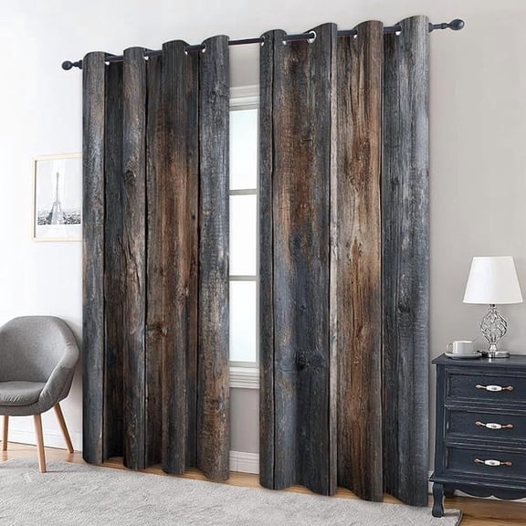 Wood Plank Curtains for Living Room, Rustic Wooden Board Blackout Curtains for Bedroom - Vintage Wood Grain Decor Window Treatments, Grommet Drapes 53"W x 96"L (Pack of 2)