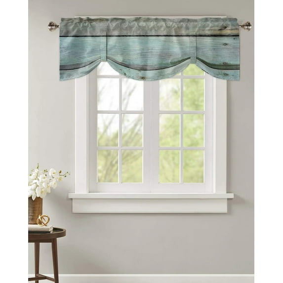Wood Plank Retro Style Window Curtain Kitchen Cabinet Coffee Tie-Up Valance Curtain Rod Pocket Short Curtain