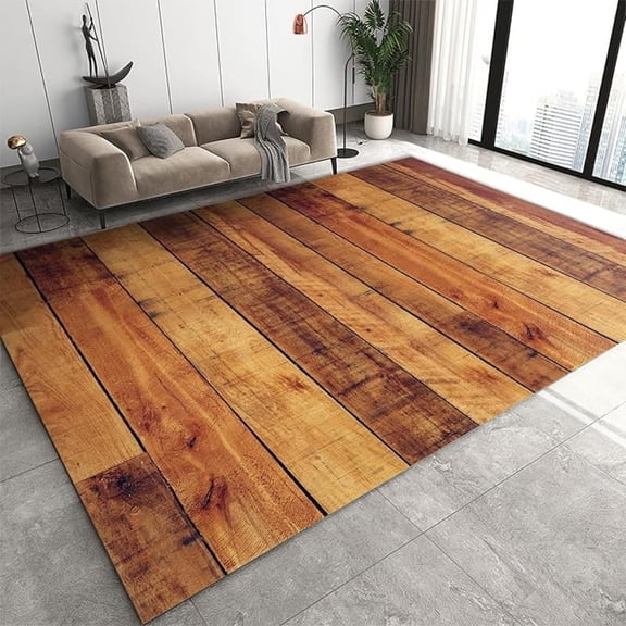 Wood Plank Texture Art Area Rugs, Retro Wood Grain Soft Washable Carpet, Upholstery Rug With Non-Slip Backing For Kids Boys Girls Bedroom Living Room Dining Room Study 5x7ft