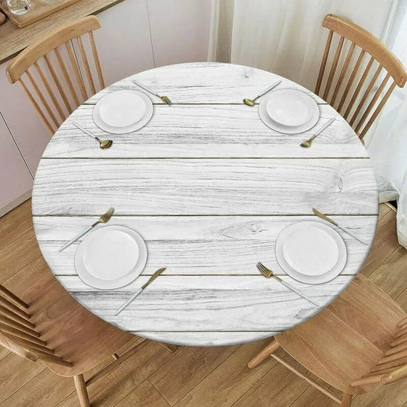 Wood Plank Texture Fitted Round Tablecloth Wooden Background Table Covers Elastic Edge Table Clothes for Dining Table Party