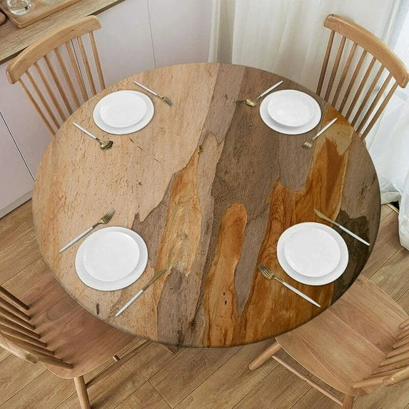 Wood Plank Texture Fitted Round Tablecloth Wooden Background Table Covers Elastic Edge Table Clothes for Dining Table Party