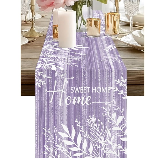 Wood Planks Table Runners 36 Inches Long Farmhouse Sweet Home Purple Kitchen Dining Table Runner Dresser Scarves for Party Coffee Holiday Party Decor