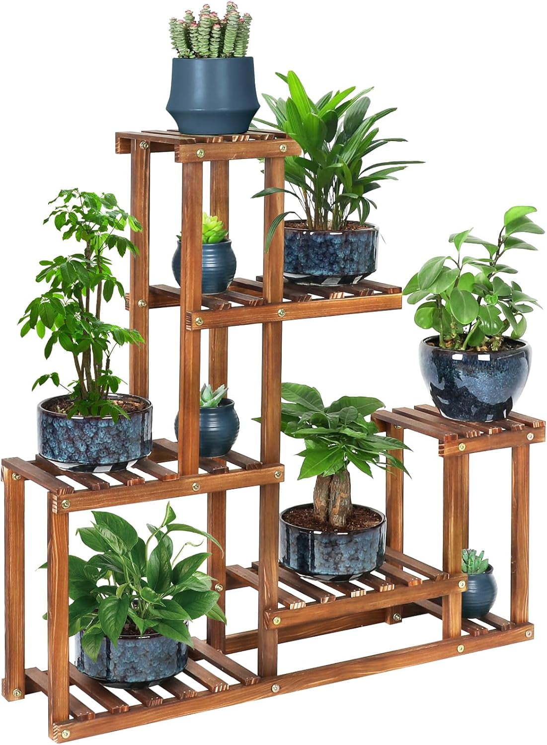 Wood Plant Stand Indoor Outdoor Multi Tiered Corner Plant Shelf Holder ...