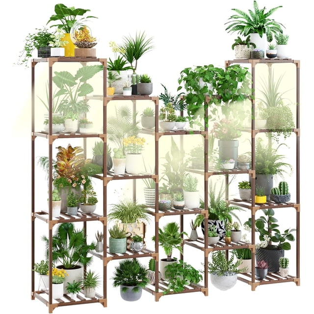 Wood Plant Stand With Grow Lights Indoor Plants Outdoor Corner Plant Shelf Flower Stands For