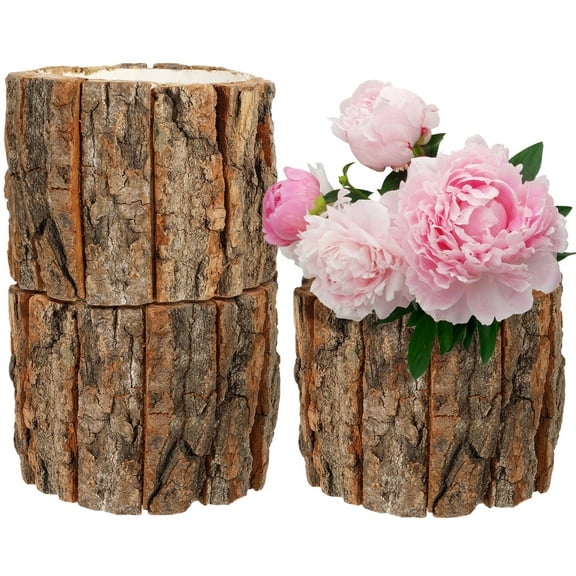 LIOOBO Unique Light Brown Tree Bark Planter Creative Flower Arrangement Bucket for Home Decor 3Pcs