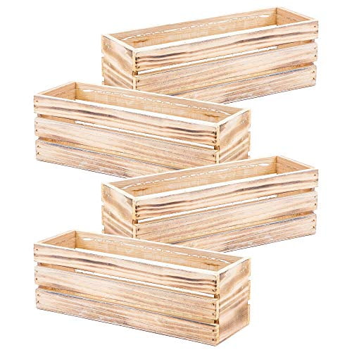 Wood Planter Box with Wine Crate Styled, 12x4 Inch Rectangular, Whitewash, Plastic Liner, Garden Centerpiece Display, Wedding Flowers Holder, Home and Venue Decor (12x4 Wine Crate Set of 4, Whitewash)