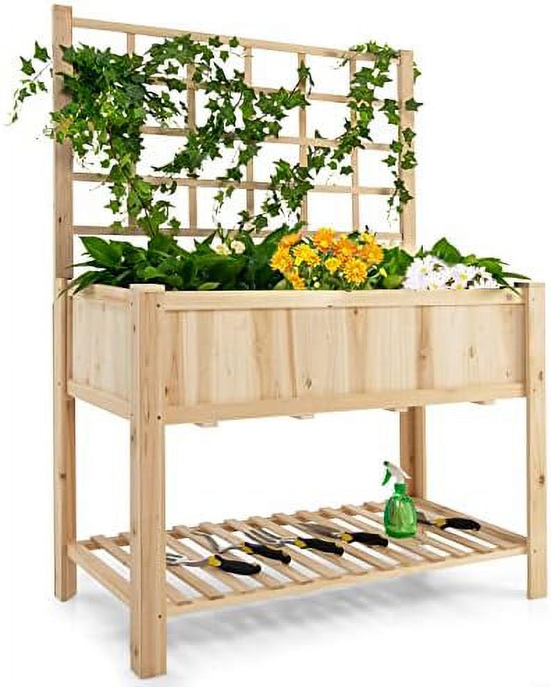 Wood Planter With Trellis, Standing Raised Garden Bed, Liner Storage
