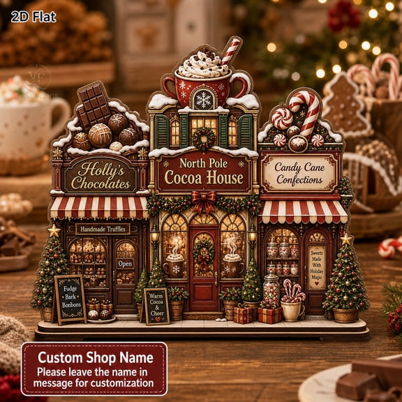 Wood Plaque Christmas Chocolate Market Wooden Table Decor for Cocoa Shop Holiday Display