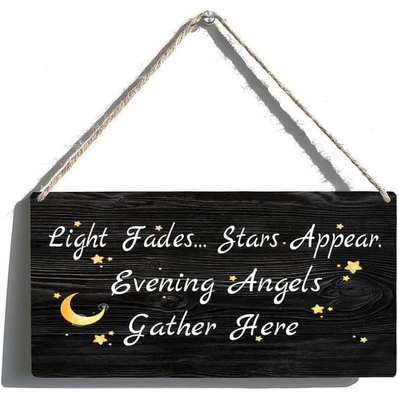 Wood Plaque Light Fades Stars Appear Evening Angels Gather Here Sign Wood Hanging Wall Art Hanging Rustic Family Signs For Home Decor Gift Rustic Farmhouse Wall Decor 12 X 6 Inch
