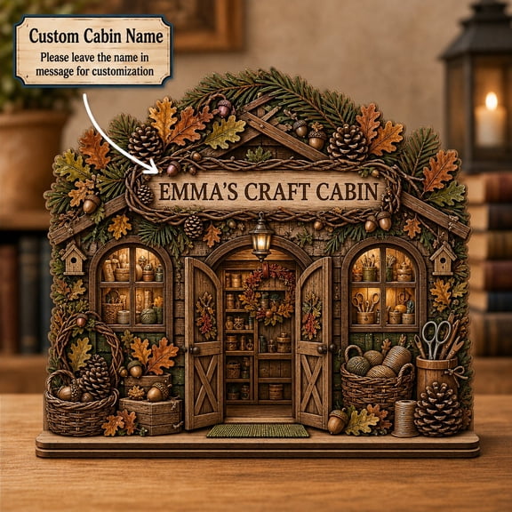 Wood Plaque Personalized Craft Cabin 2-Layer Wood Table Decor for Woodland Crafters