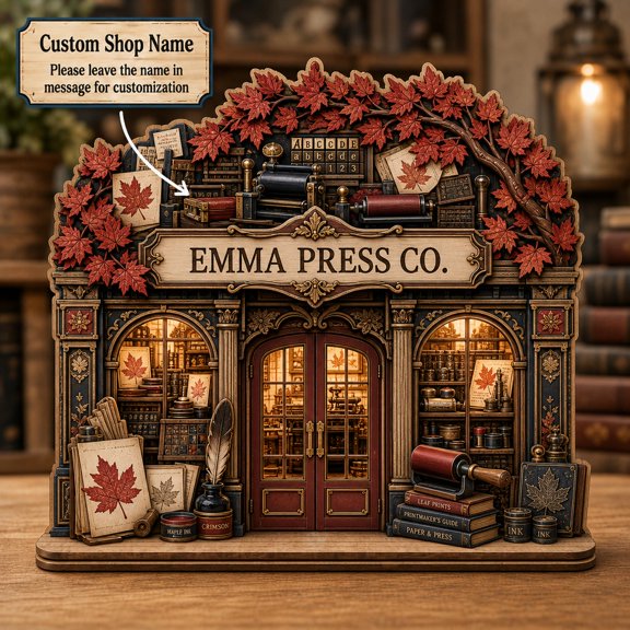 Wood Plaque Personalized Maple Leaf Print Shop Wooden Table Decor for Printmakers