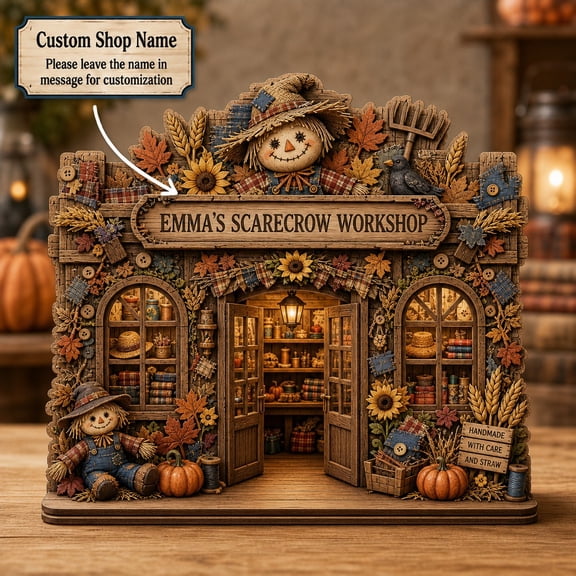 Wood Plaque Personalized Scarecrow Workshop Layered Wood Table Display for Crafters