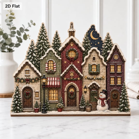 Wood Plaque Sign Personalized Christmas Village Wood Shelf Decor Holiday Gift