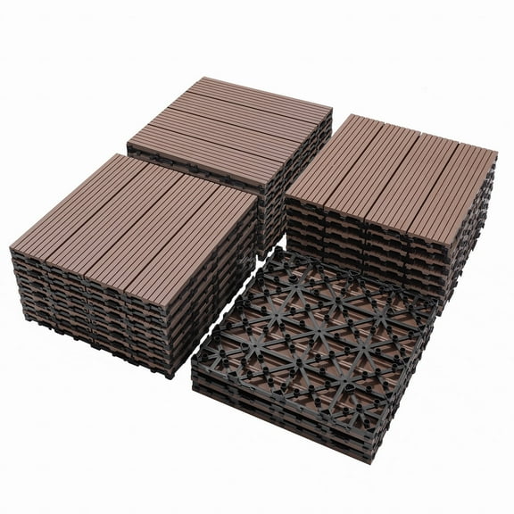 Wood Plastic Composite Deck Tiles Set of 20, Sustainable Composite Decking Resist Rust, Water, Weather, Easy to DIY & Maintain, Ideal for Patios, Balconies, Rooftops, Coffee Color