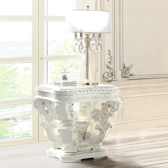 Wood + Plastic Construction - Floral Sculpted Pedestal - All - Year - Round Use - Artistic Decorative Table