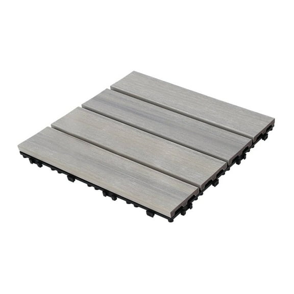 Kosynda 22 Pcs Wood-Plastic Patio Deck Tiles, 12 x 12in, Waterproof Interlocking Floor Tiles for Porch, Poolside, Balcony, Backyard, Gray