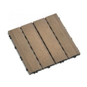 11 Pcs Wood-Plastic Patio Deck Tiles, 12 x 12in, Waterproof Interlocking Floor Tiles for Porch, Poolside, Balcony, Backyard, Oak