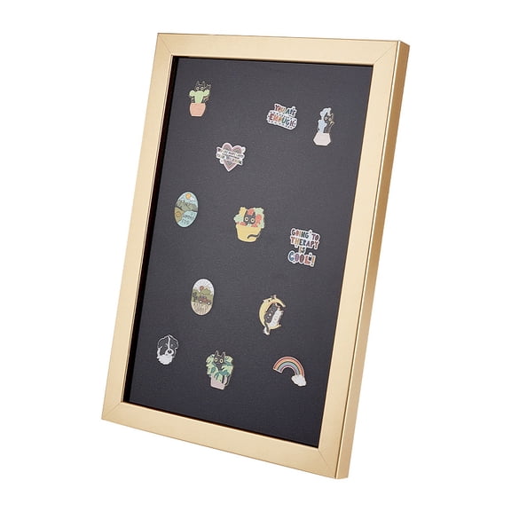 Wood Plastic Rectangle Photo Frame Stand for Badge Storage Gold 329x228x23mm DIY