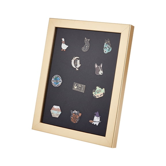 Wood Plastic Rectangle Photo Frame Stand for Badge Storage golden 255x205x23mm