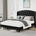 thumbnail image 1 of Wood Platform Bed Frame, Heavy Duty Button Tufted Upholstered Bed Frame with Wingback Headboard, 1 of 7