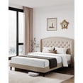 thumbnail image 1 of Wood Platform Bed Frame, Heavy Duty Button Tufted Upholstered Bed Frame with Wingback Headboard, 1 of 7