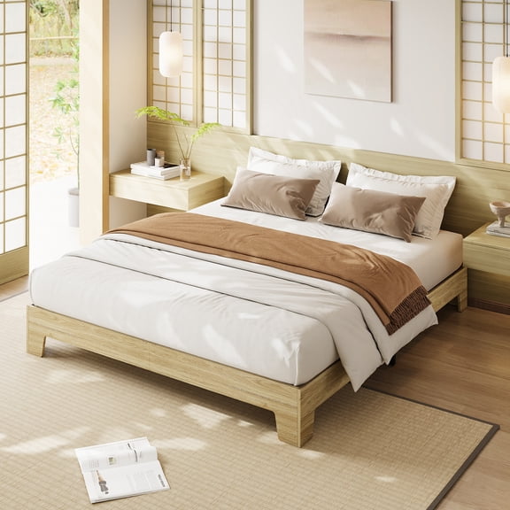 Wood Platform Bed Frame, King Size, Wood Slat Support, No Box Spring Needed, Easy Assembly, Noise-Free Design, Underbed Space for Storage, Minimalist Bedroom Furniture