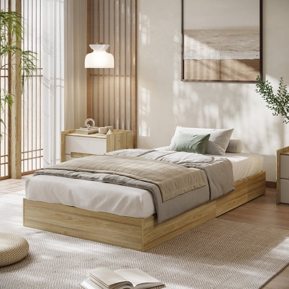 Wood Platform Bed Frame – Minimalist Low Profile Bed with Wooden Slats, No Headboard, No Box Spring Needed, Noise-Free & Easy Assembly