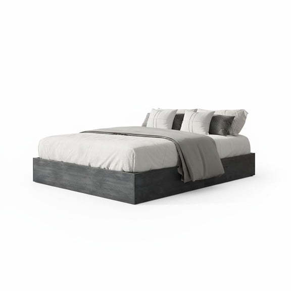 Wood Platform Bed Frame No Box Spring Needed, Low Profile Mattress Foundation without Headboard, Minimalist Floor Standing Bed for Small Spaces