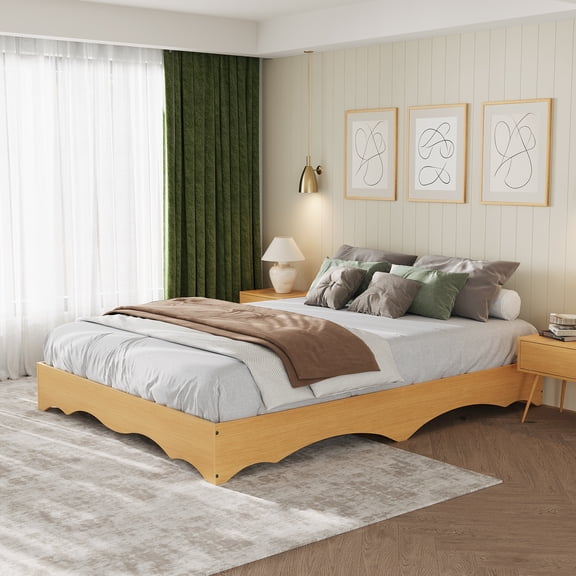 Wood Platform Bed Frame, Sturdy Slat Support, Wooden Bedframe Without Headboard, Noise-Free Design, No Box Spring Needed, Easy Assembly-King/California King/Queen/Full/Twin/Twin-XL Size