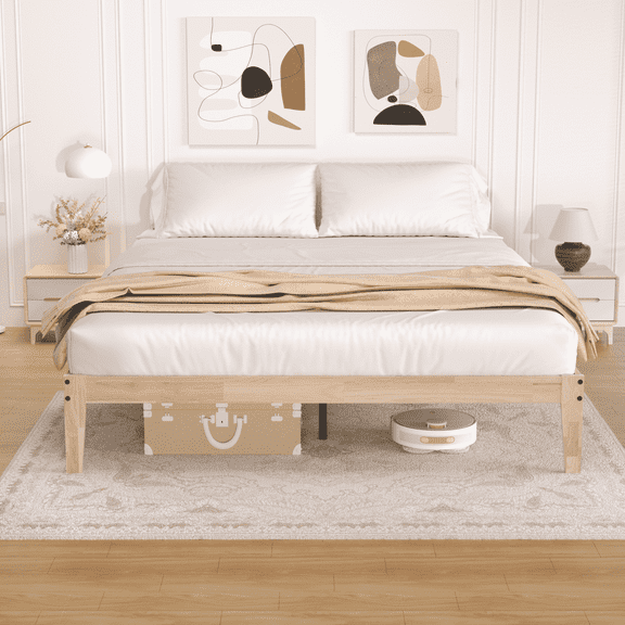Queen Bed Frame Wood, 12" Wood Platform Bed Frame with Wood Slats, 8.7" Under-Bed Storage, Noise-Free, Easy Assembly