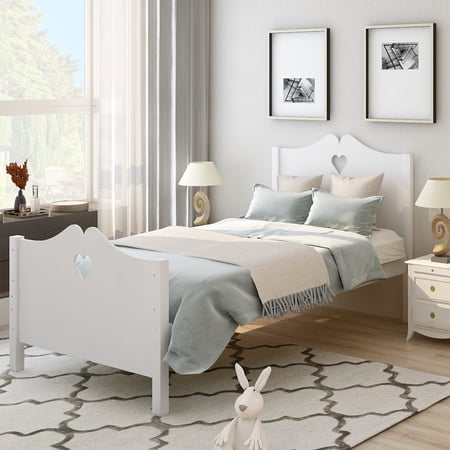 Wood Platform Bed Frame Twin Platform Bed with Wood Slat Support and Headboard Footboard No Box Spring Needed Wooden Slat Support