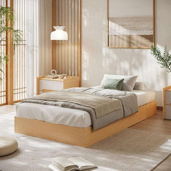 Wood Platform Bed Frame, Twin XL Wood Bed Frame, Wood Slat Support, No Headboard, No Box Spring Needed, Pine