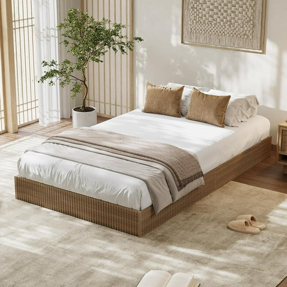 Wood Platform Bed Frame, Wooden Bed Frame Without Headboard, Wood Slat Support, No Box Spring Needed, Easy Assembly