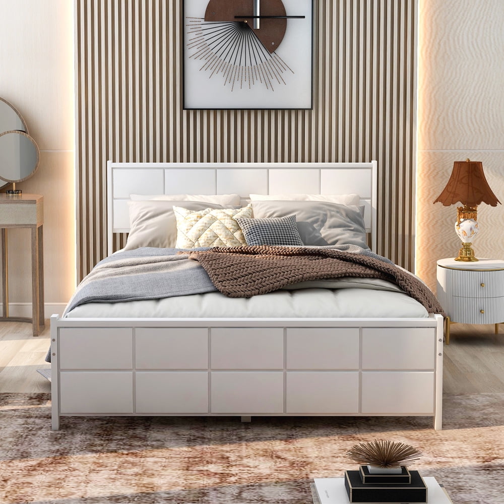 Wood Platform Bed Frame, YOFE Queen Bed Frames with Line Shape