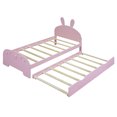 thumbnail image 1 of Wood Platform Bed Frame with Cartoon Ears Shape Headboard Footboard and Trundle, Wood Bed with Pull Out Under Platform Bed, 1 of 8