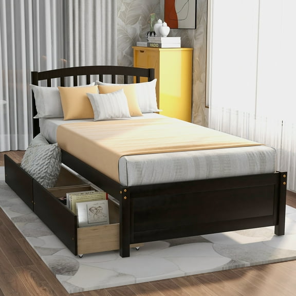 Wood Platform Bed Frame with Headboard and Storage Wooden Bed Frame Twin Size Captain Storage Bed