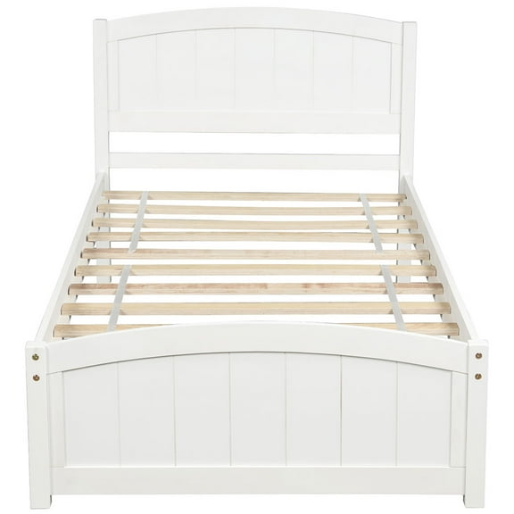 Wood Platform Bed Home Bedroom Wood Slat Support Bed Frame Bedstead with Headboard Footboard White