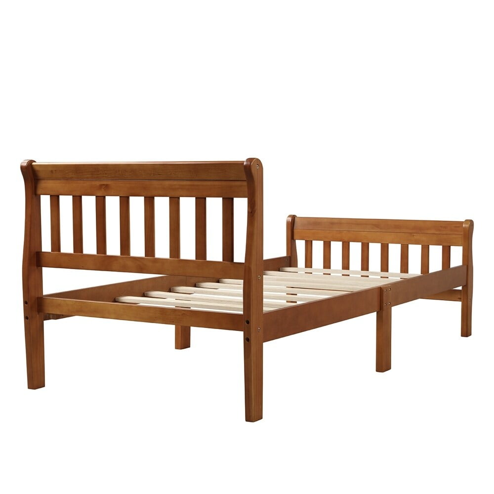 Twin Oak Wood Platform Bed with Headboard and Drawers