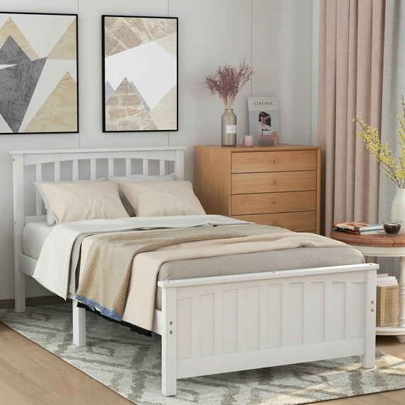 Wood Platform Bed Twin Size Bed with Headboard, Footboard