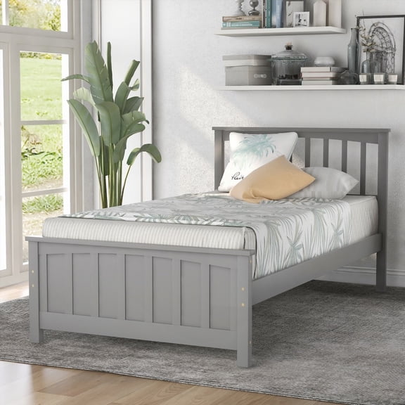 Wood Platform Bed Twin Size - Gray