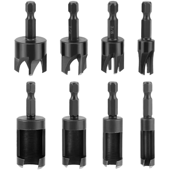 Wood Plug Cutter Drill Bit Set, 8Pcs, Includes 1/4", 5/16", 3/8", 1/2" Sizes, 1/