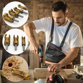 Wood Plug Cutter Drill Bit Set, High Carbon Steel Barrel Type Hole Saw for Woodworking and Cork Cutting, 4 Piece