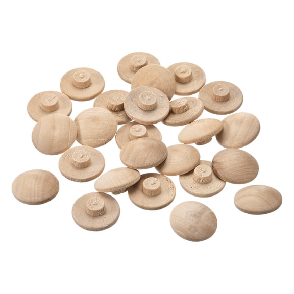 Wood Plugs, 25 Pack 20 x 7 mm - Beech Wood Button Top Plugs, Screw Hole Covers for Stair Chair Craft Furniture