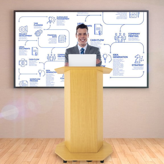 Wood Podium Pulpit Conference School Church Lectern Movable 30"x17.5"x46" Lacquerless Veneered Particle Board Round Corners