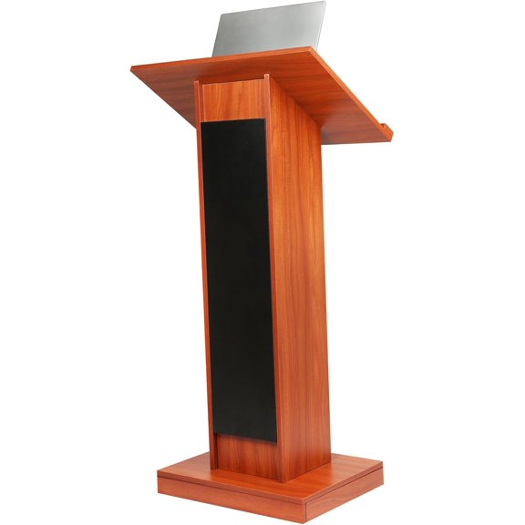 Wood Podium Stand with Shelve and Reserved Wire Hole, 47.2IN Wooden Lectern with 4 Wheel, Wooden Standing Pulpit Podium Stand for Office School Home Conference Restaurant, Meeting