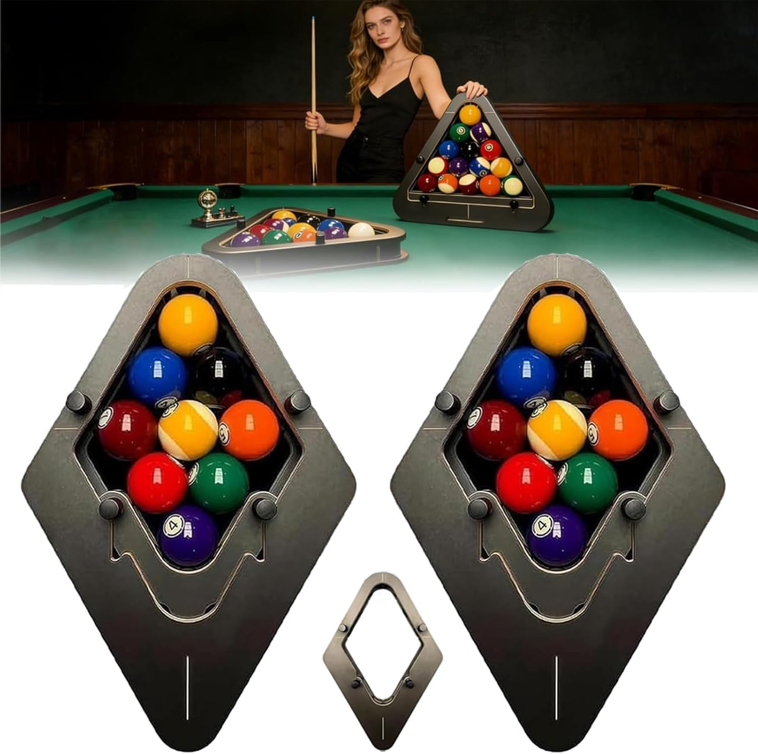 Round Rack Pool Ball Rack Wood Pool Ball Rack for 8-Ball and 9-Ball with Gap-Free Fit, Black ...