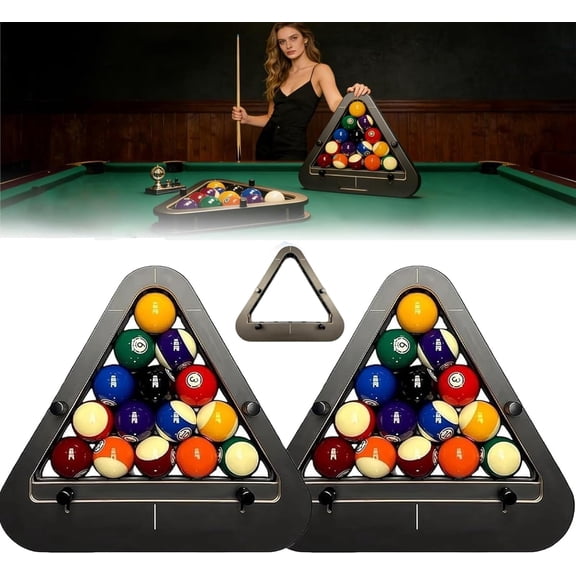 Wood Pool Ball Rack for 8-Ball and 9-Ball with Gap-Free Fit, Black Triangle Diamond System