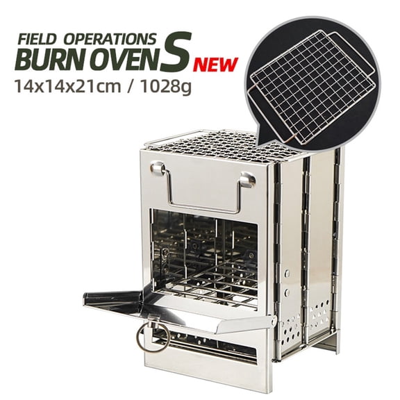 Wood Portable Burning Folding Camp Stove Stainless Steel Grid, Collapsible Backpacking Stove Survival Rocket Stove for Hiking Outdoor Tent Camping Picnic BBQ