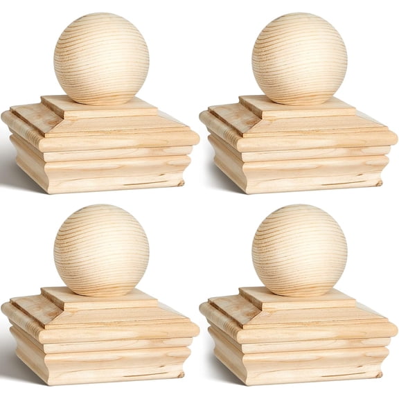 Wood Post Caps with Ball Finial, Rot Resistant Cedar Newel Post Cap for Outdoor Fence & Deck
